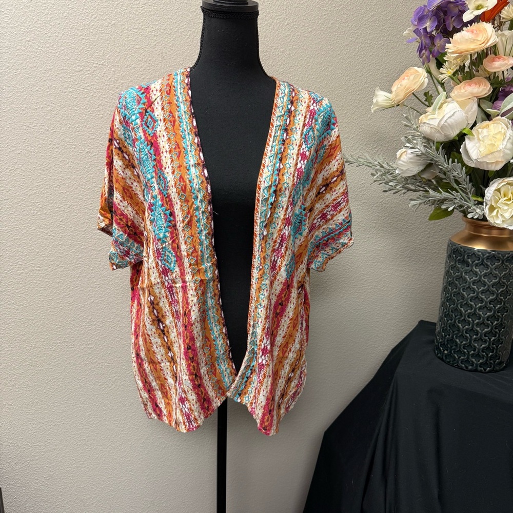 Savanna Jane M/L Multicolor Boho Kimono Cardigan Open Front Lightweight Top